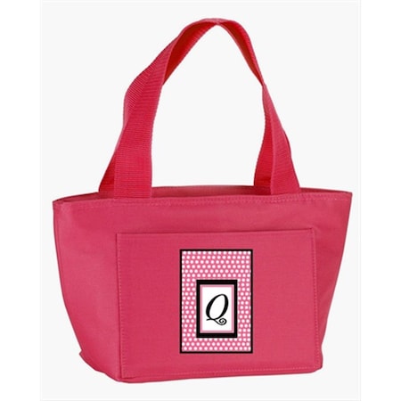Beyondbasketball Monogram Letter Q-Pink Black Polka Dots Lunch Bag or Doggie Bag-Pink Black Polka Dots-15x4x7 in. BE3439344